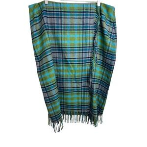 Plaid Fringe Wrap Skirt in Teal & Blue